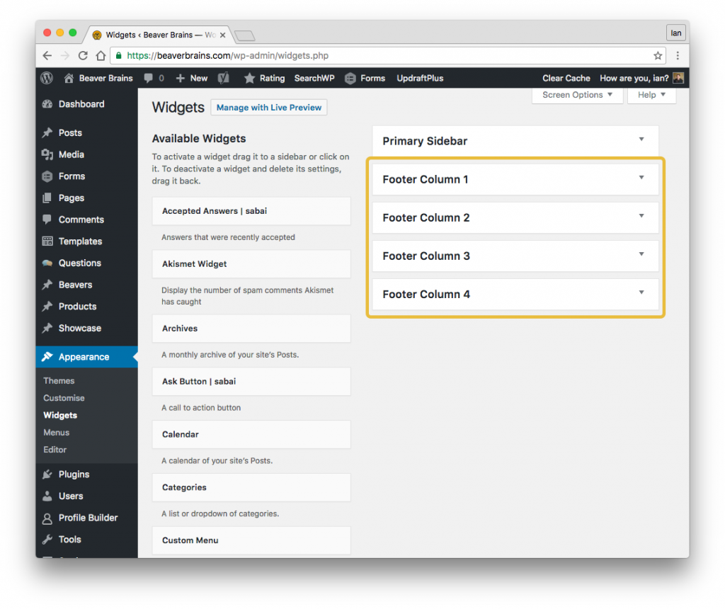 wordpress footer widgets