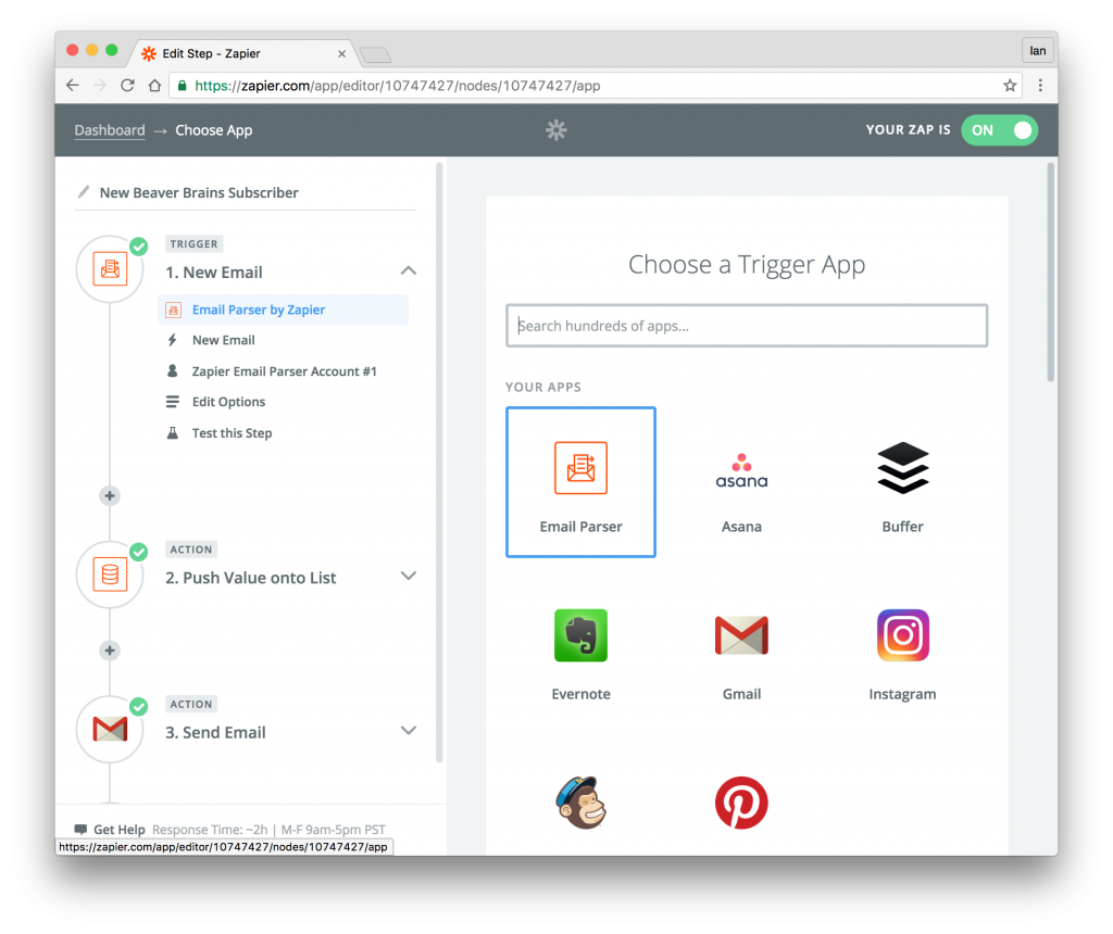 zapier step 1 receive email